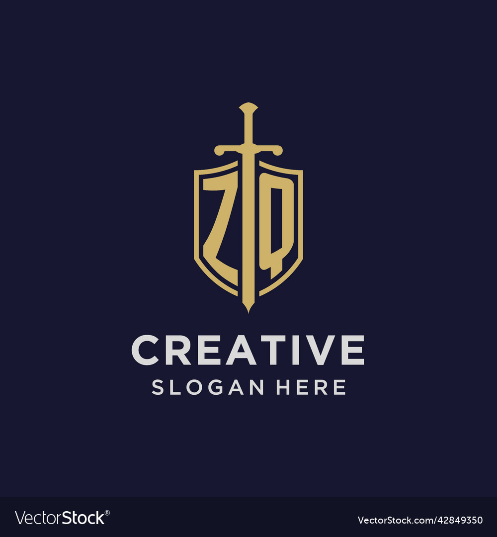 Zq logo initial monogram with shield and sword Vector Image Zq logo initial monogram with shield and sword