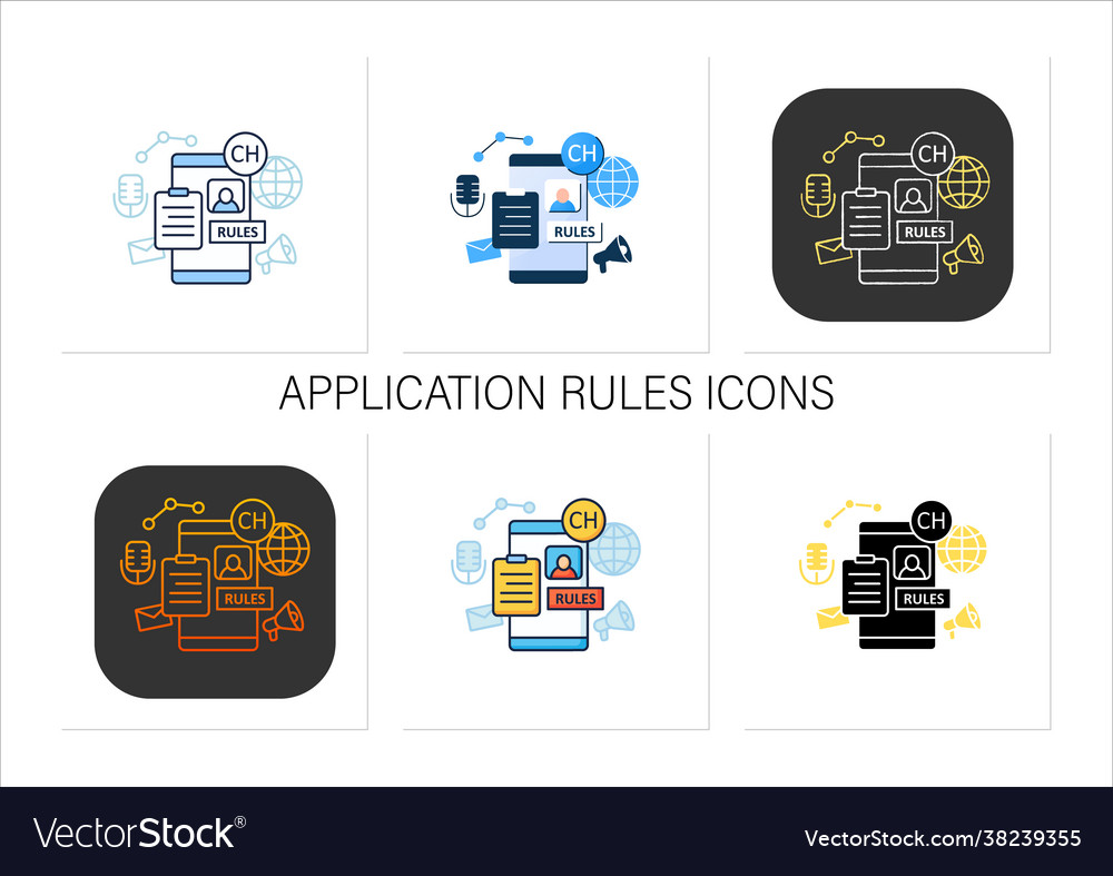 Application rules icons set vector image Application rules icons set