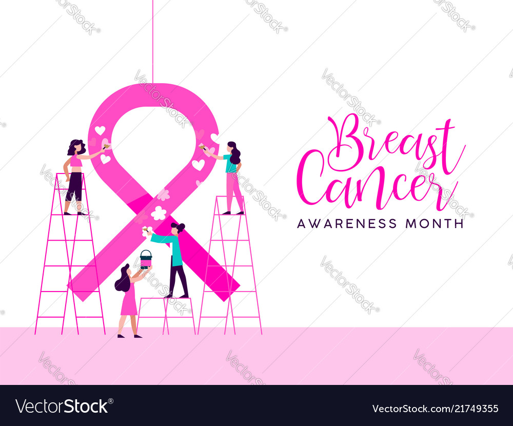 Breast cancer awareness girl charity team concept