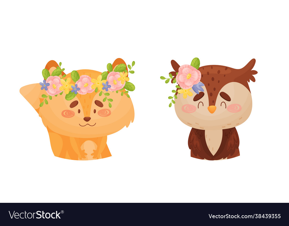 Cartoon animals with flower decoration