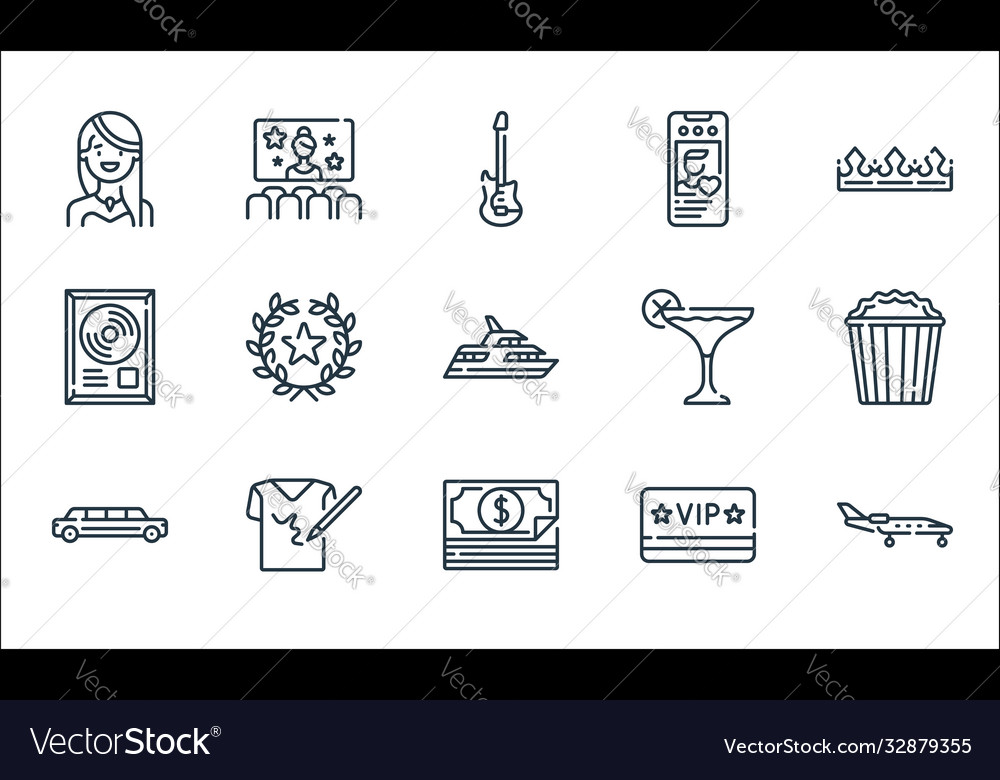 Fame line icons linear set quality