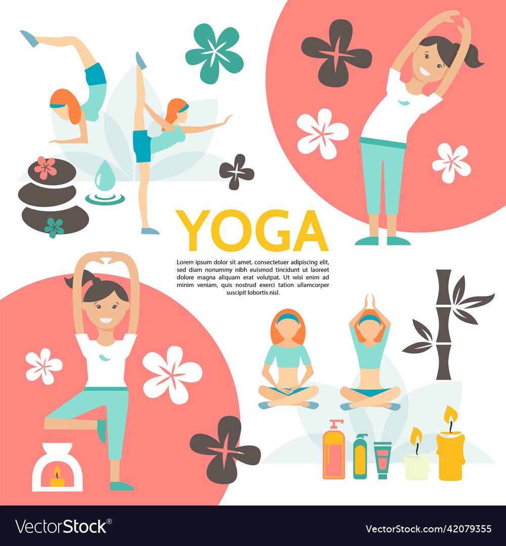 Flat yoga and harmony poster Royalty Free Vector Image