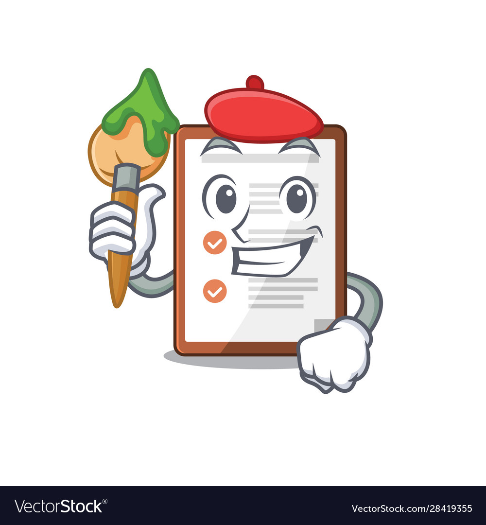 Funny clipboard scroll artist cartoon character