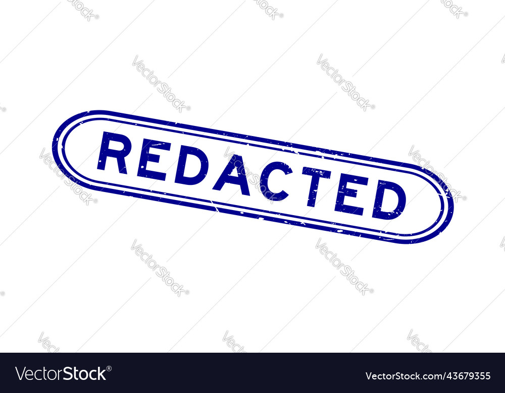 Grunge blue redacted word rubber seal stamp