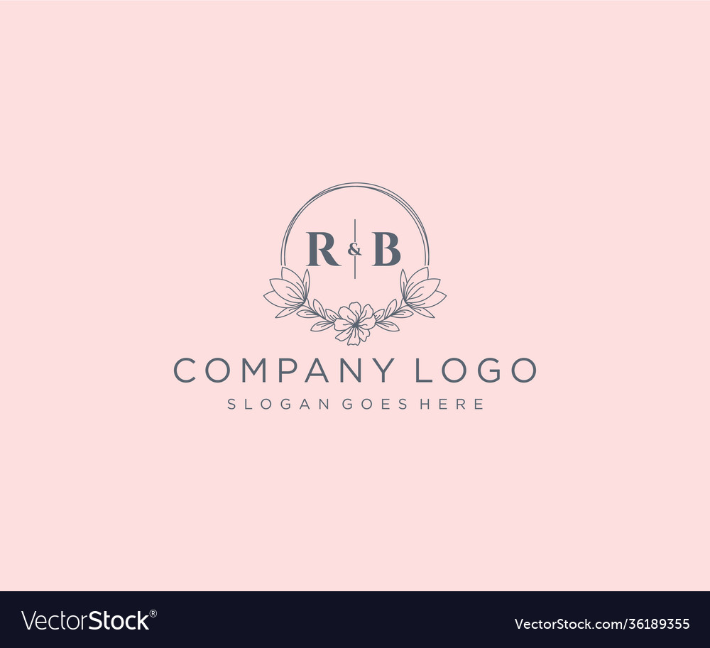 Initial rb letters floral frames unique Royalty Free Vector