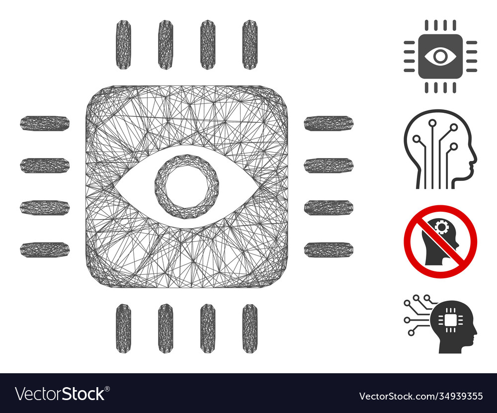 Linear bionic eye processor mesh vector image Linear bionic eye processor mesh
