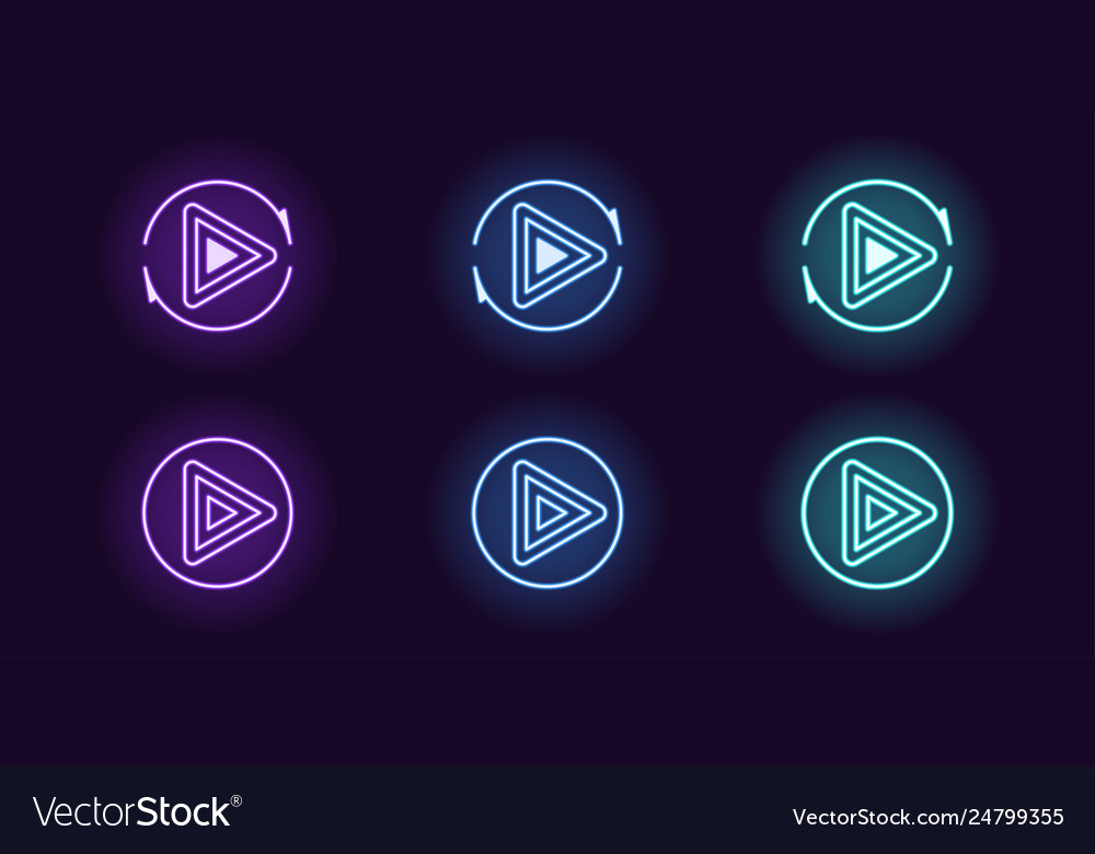 Neon icon set play button ui sign vector image Neon icon set play button ui sign
