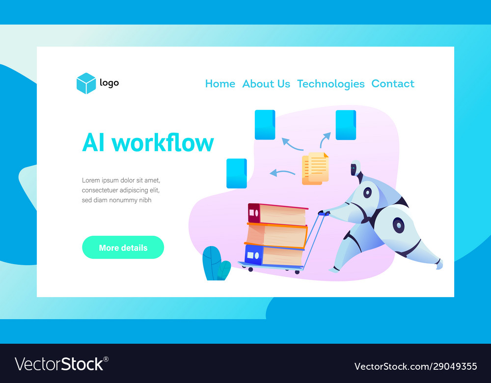 Robot runs with cart folders sorts documents vector image Robot runs with cart folders sorts documents