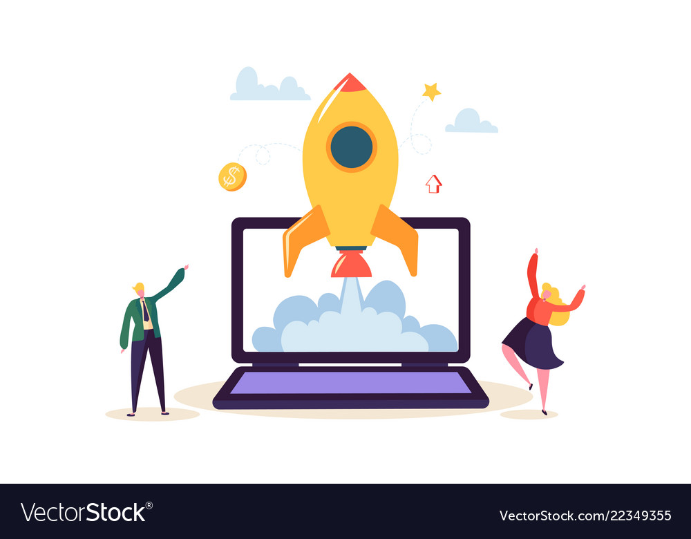 Startup concept with jumping happy characters