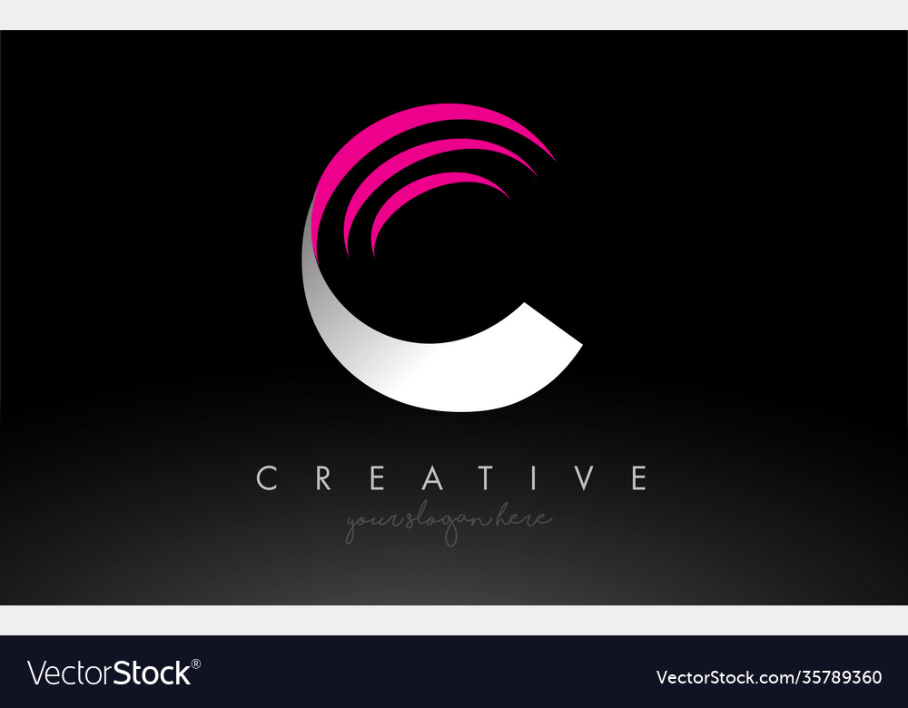 C white and pink swoosh letter logo design