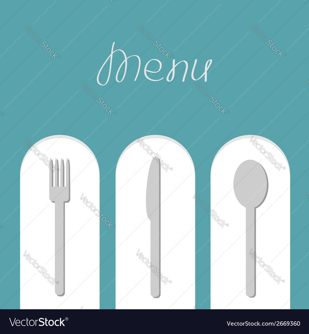 Fork spoon and knife on white arch menu card flat