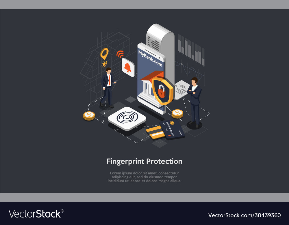 Isometric fingerprint authentication protection Vector Image Isometric fingerprint authentication protection