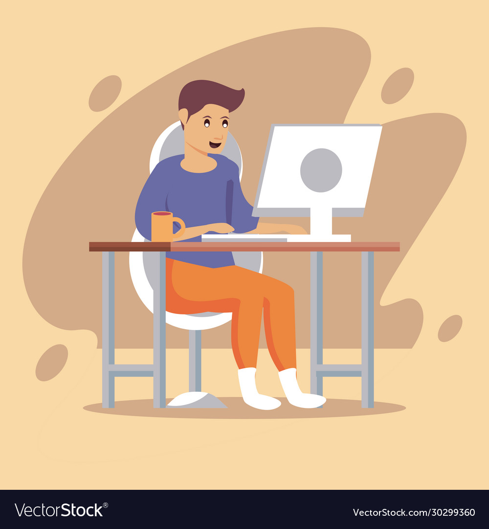 Man using desktop work at home