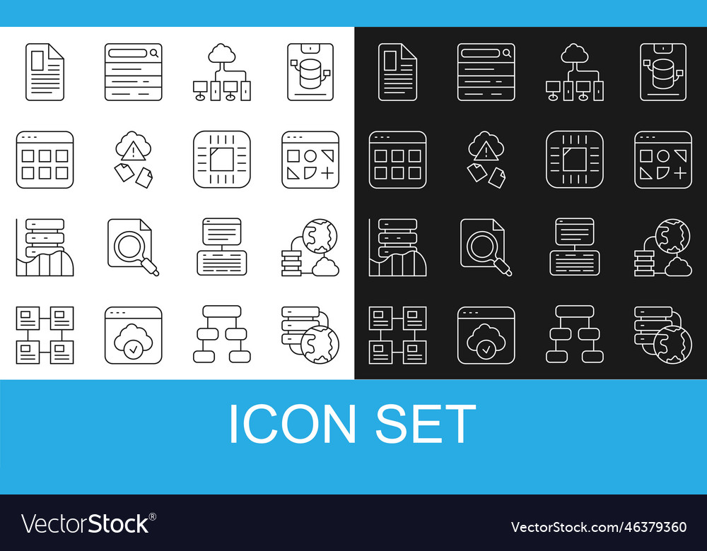 Set line network cloud connection different files vector image Set line network cloud connection different files