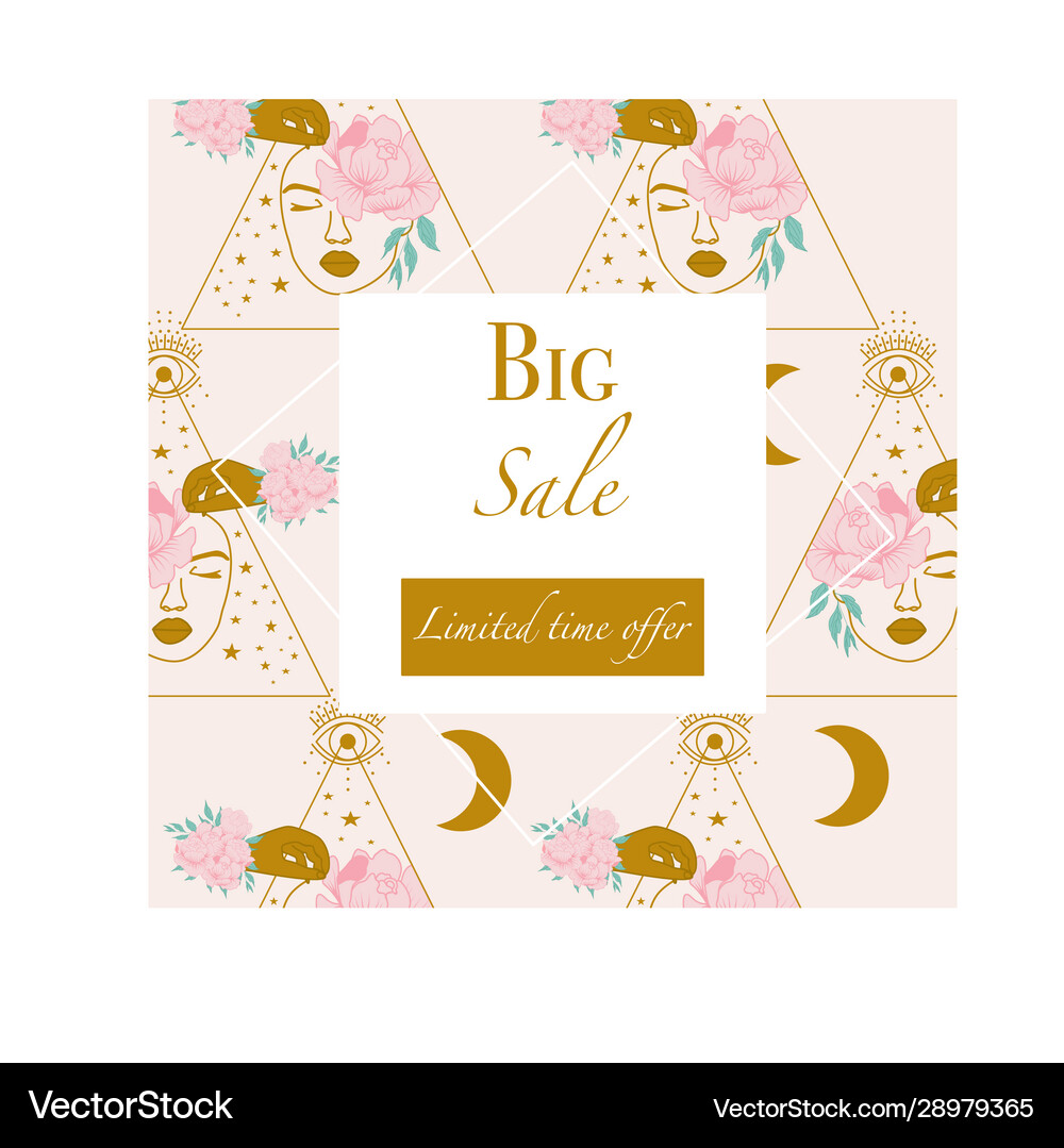 Ad Banner With Golden Celestial Elements And Vector Image