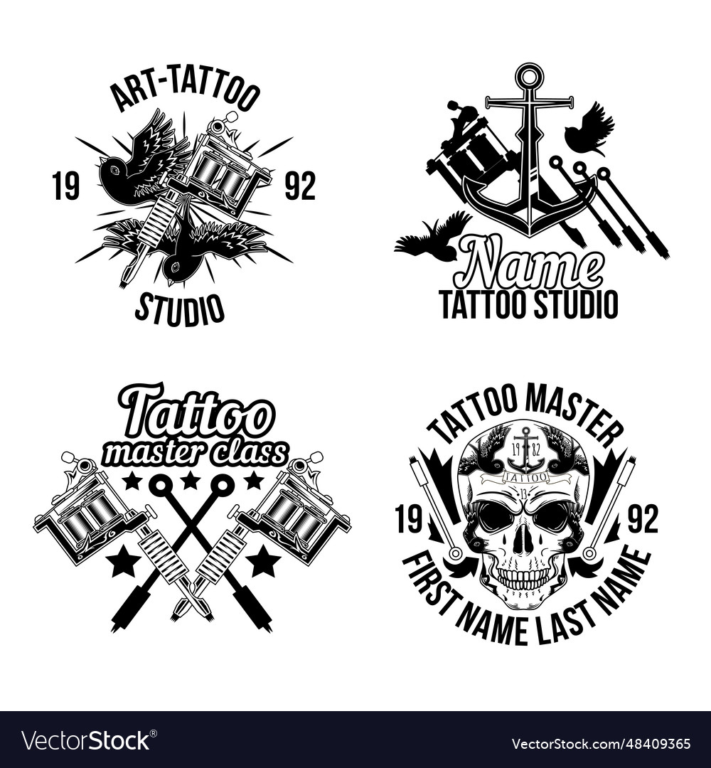 Black and white tattoo logo collection Royalty Free Vector