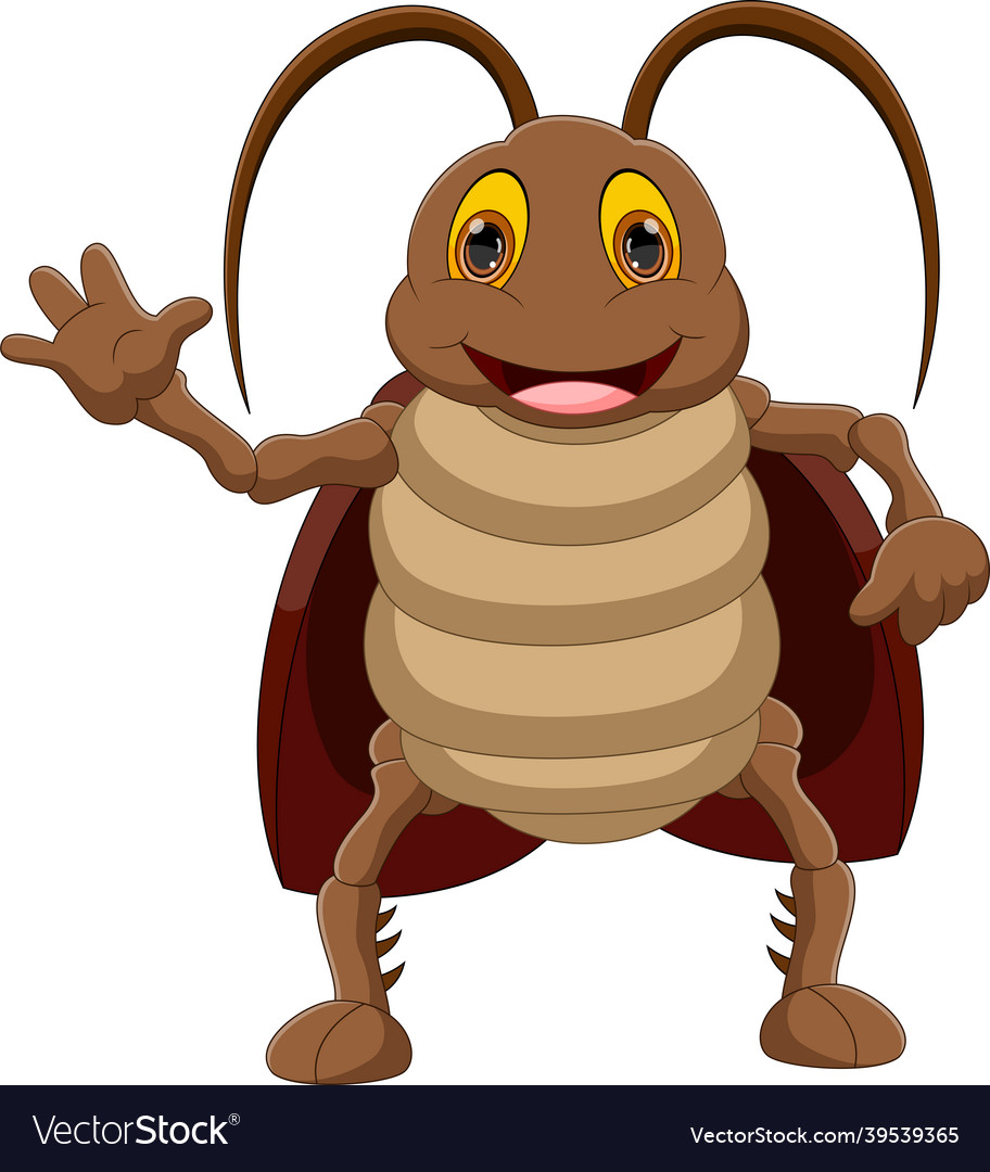 Cartoon cute cockroach waving on white background