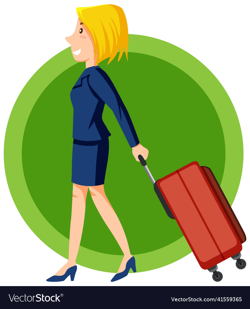 Flight attendant pulling luggage Royalty Free Vector Image