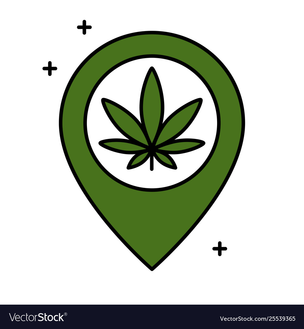 Marijuana leaf and map pointer