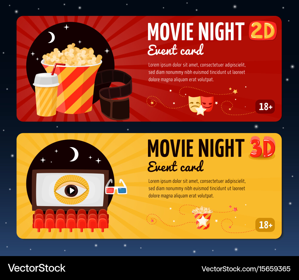 Movie night horizontal banners Royalty Free Vector Image
