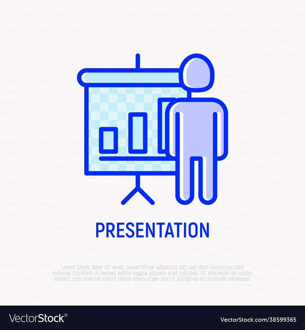 Presentation thin line icon board with graph