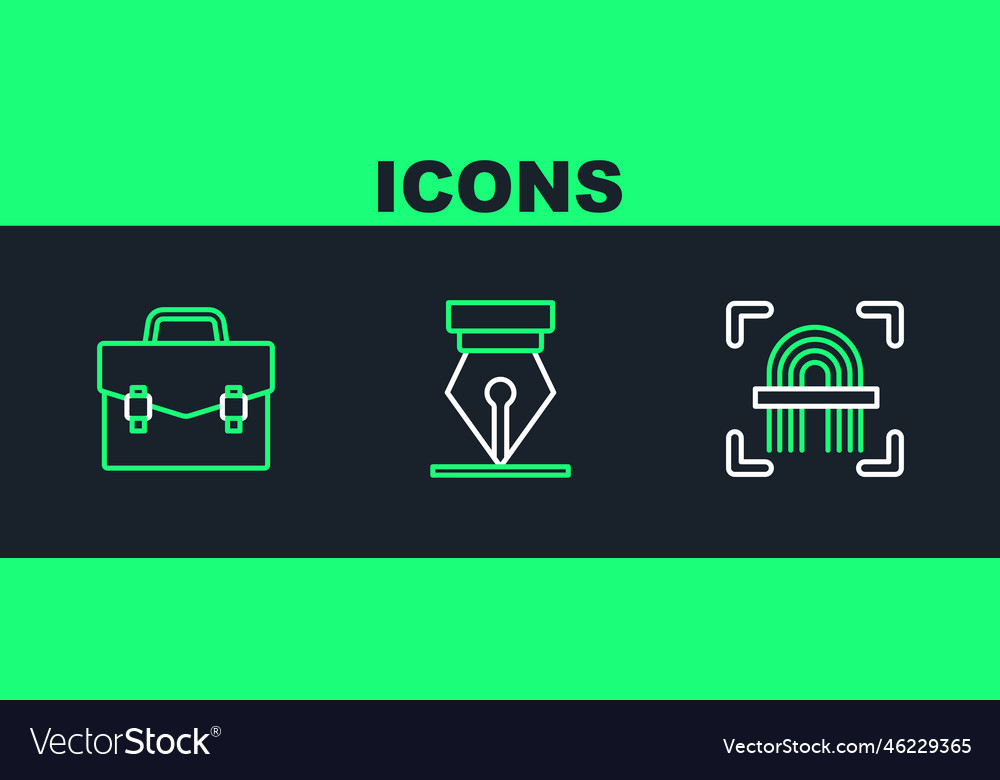 Set line fingerprint briefcase and fountain pen vector image Set line fingerprint briefcase and fountain pen