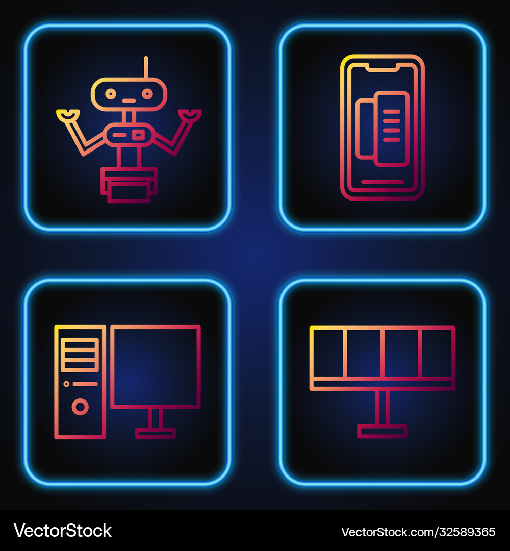 Set line solar energy panel computer monitor Vector Image