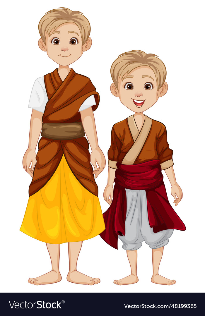 Southeast asian men in traditional outfits Vector Image