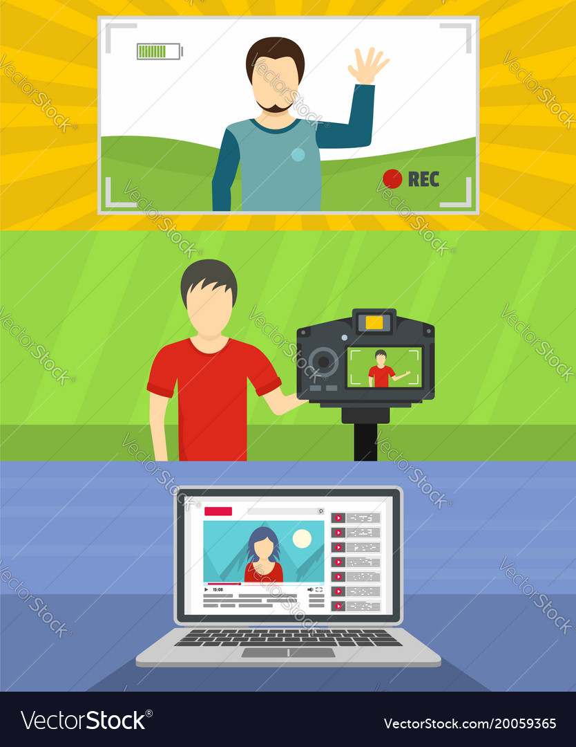 Video Blog Channel Banner Concept Set Flat Style Vector Image