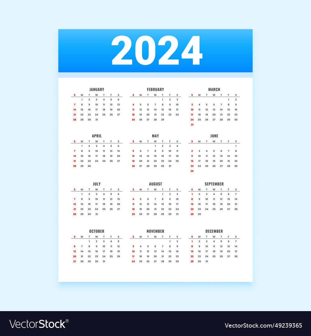 White and blue 2024 annual planner calendar Vector Image