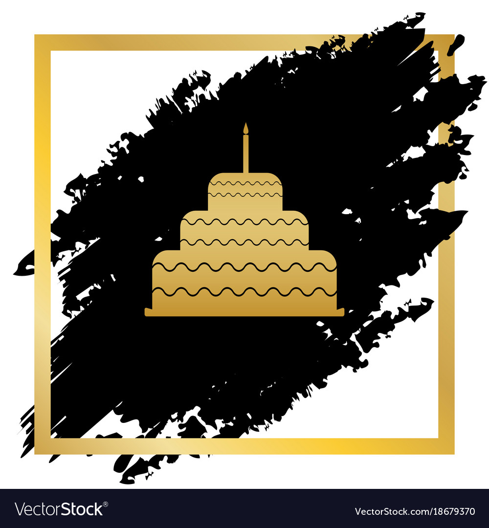 Cake with candle sign golden icon