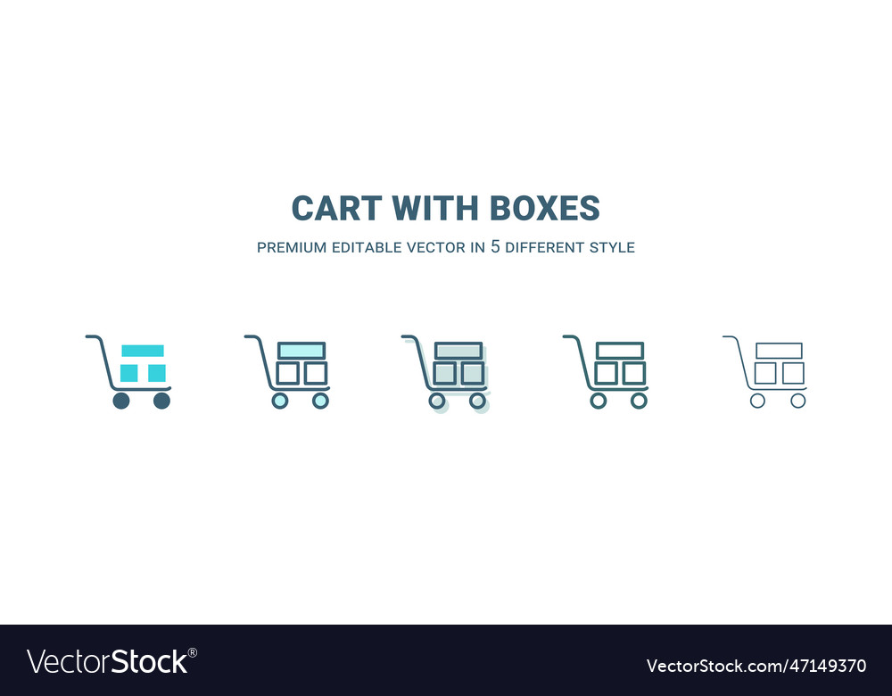 Cart with boxes icon in 5 different style outline vector image Cart with boxes icon in 5 different style outline