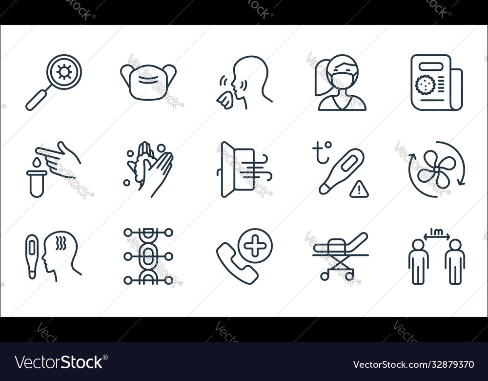Covid line icons linear set quality vector image Covid line icons linear set quality