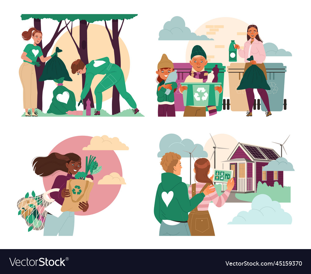 Ecology with people sorting garbage using vector image Ecology with people sorting garbage using