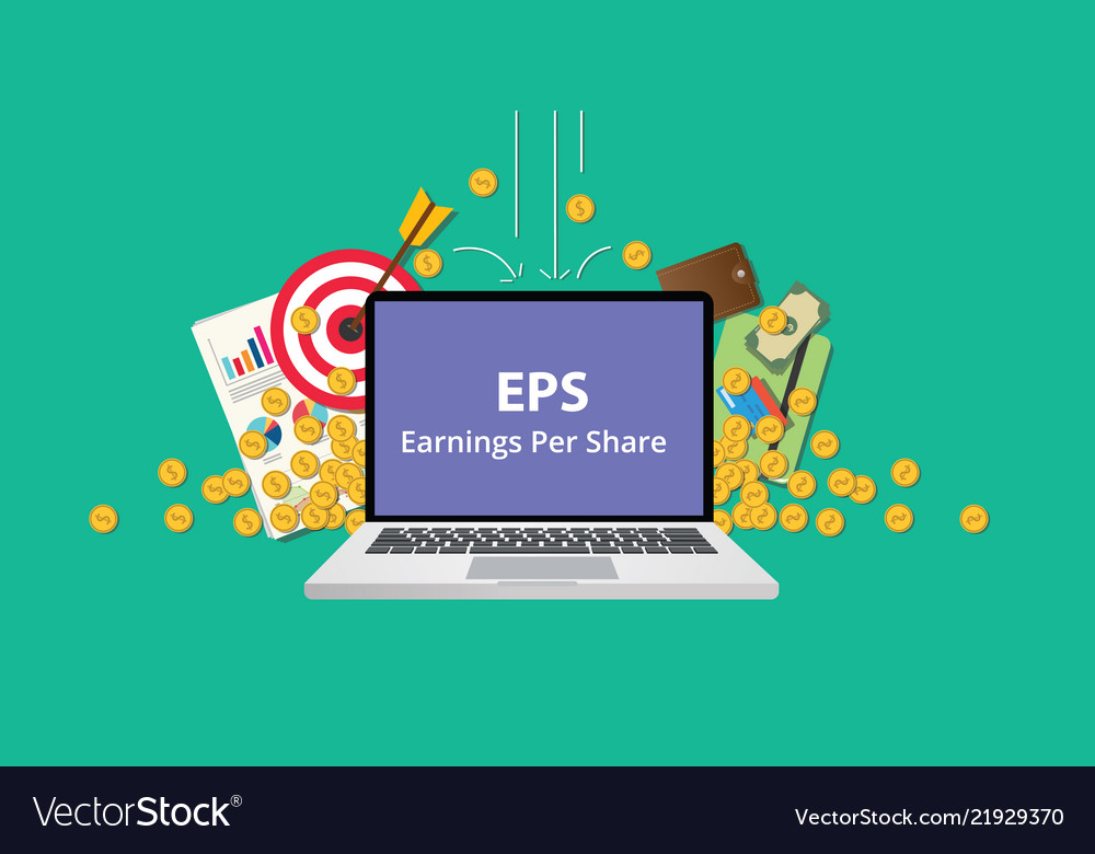 Eps Earning Per Share Stock Business With Laptop Vector Image