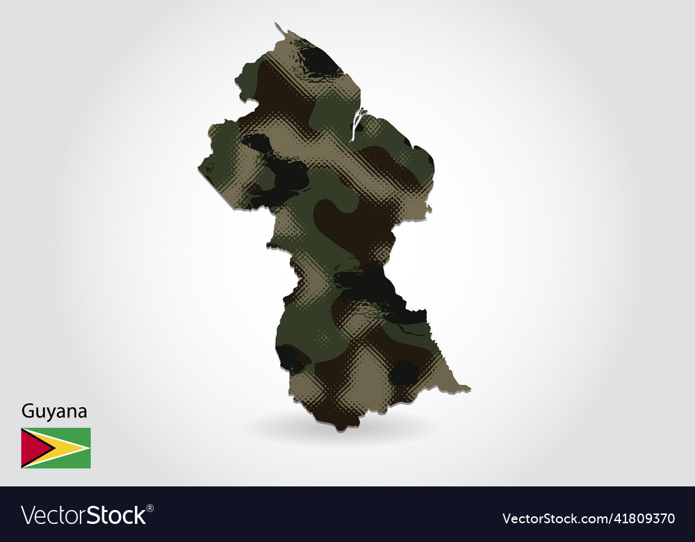 Guyana map with camouflage pattern forest - green Vector Image