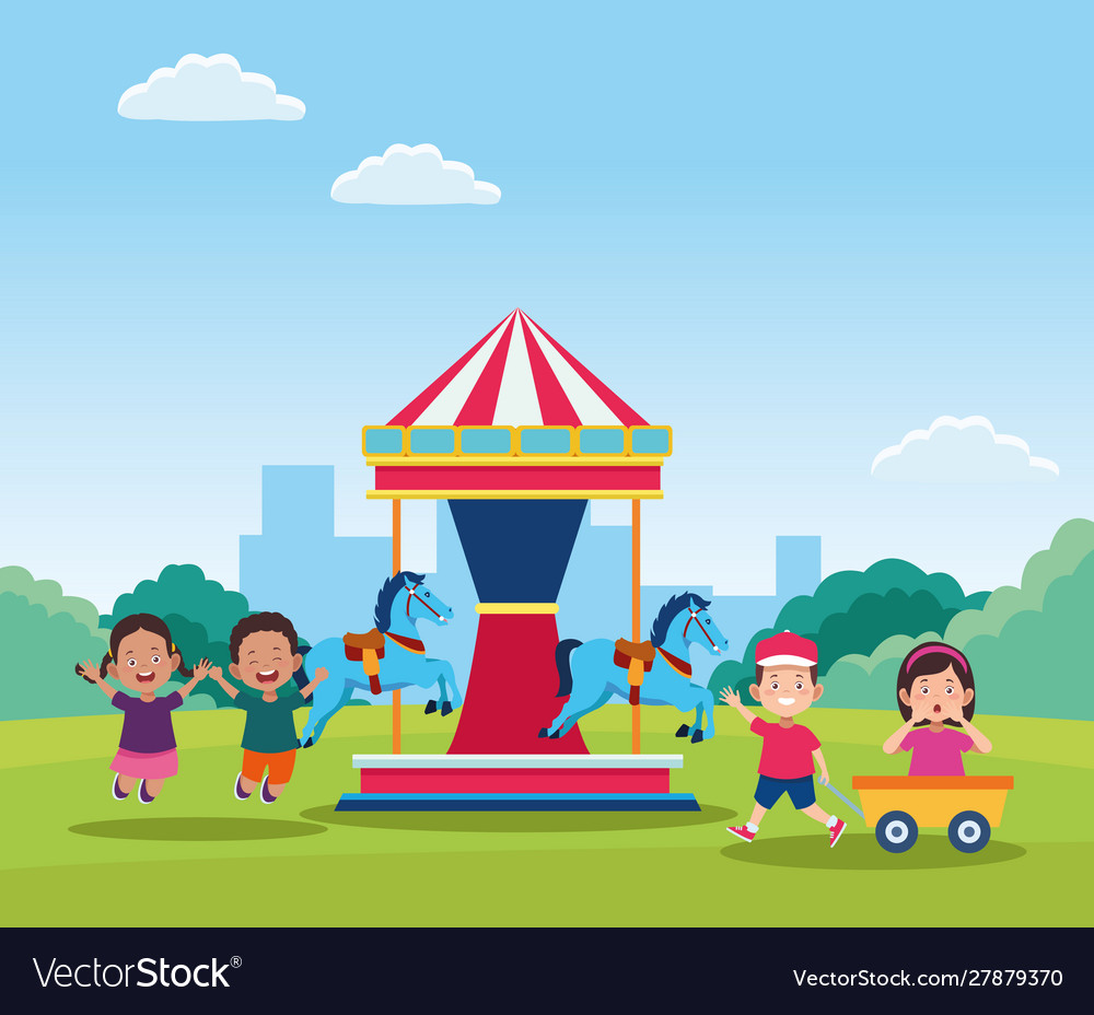 Happy children day design with horse carousel