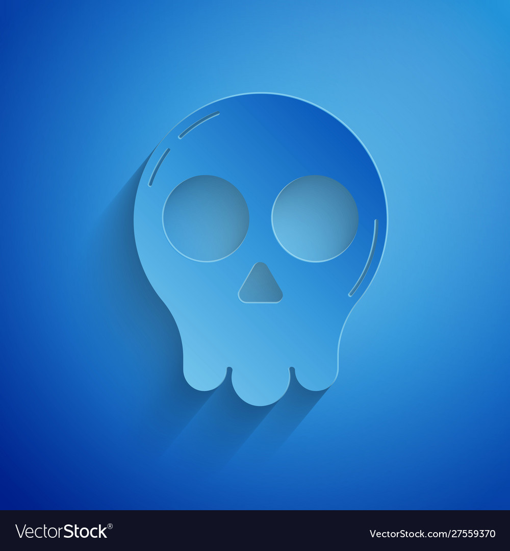 Paper Cut Skull Icon Isolated On Blue Background