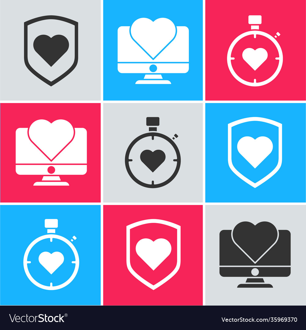 Set heart with shield computer monitor vector image Set heart with shield computer monitor