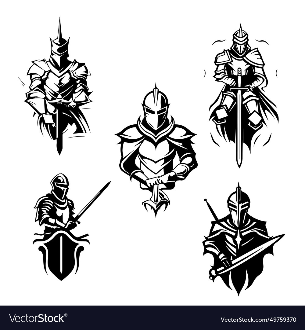 Set Of Monochrome Knights Emblems Badges Labels Vector Image