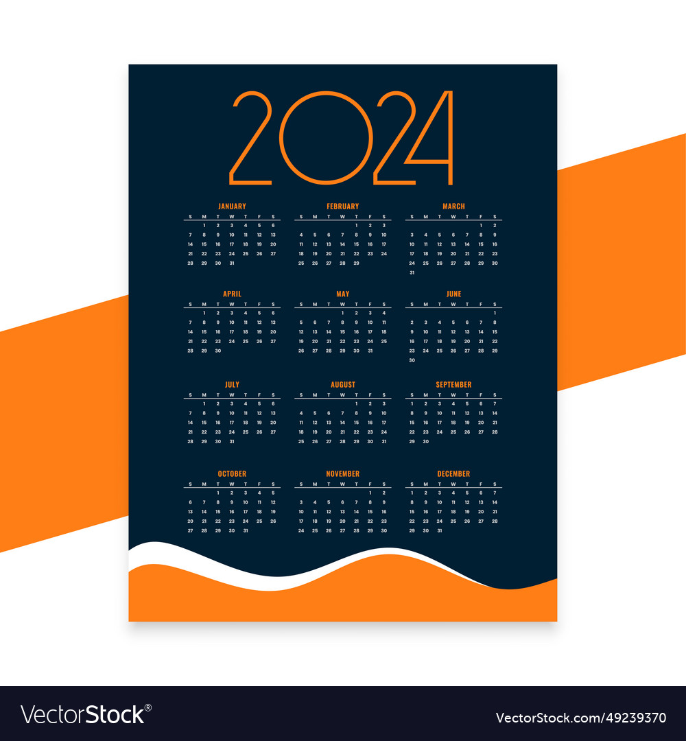 Stylish 2024 annual calendar layout for office Vector Image