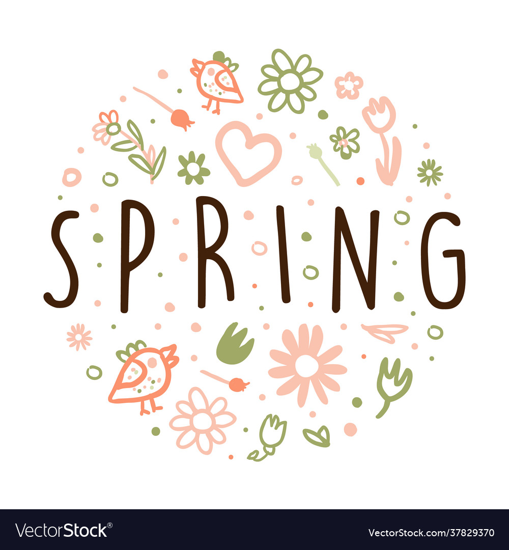 Tender spring hand drawn flowers in circle Vector Image