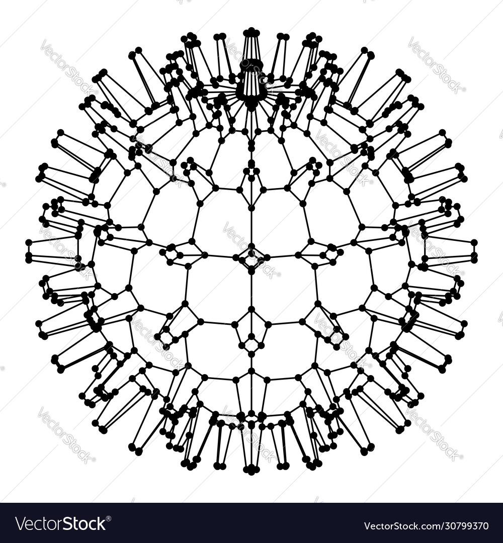 Wireframe sphere with spikes on white background