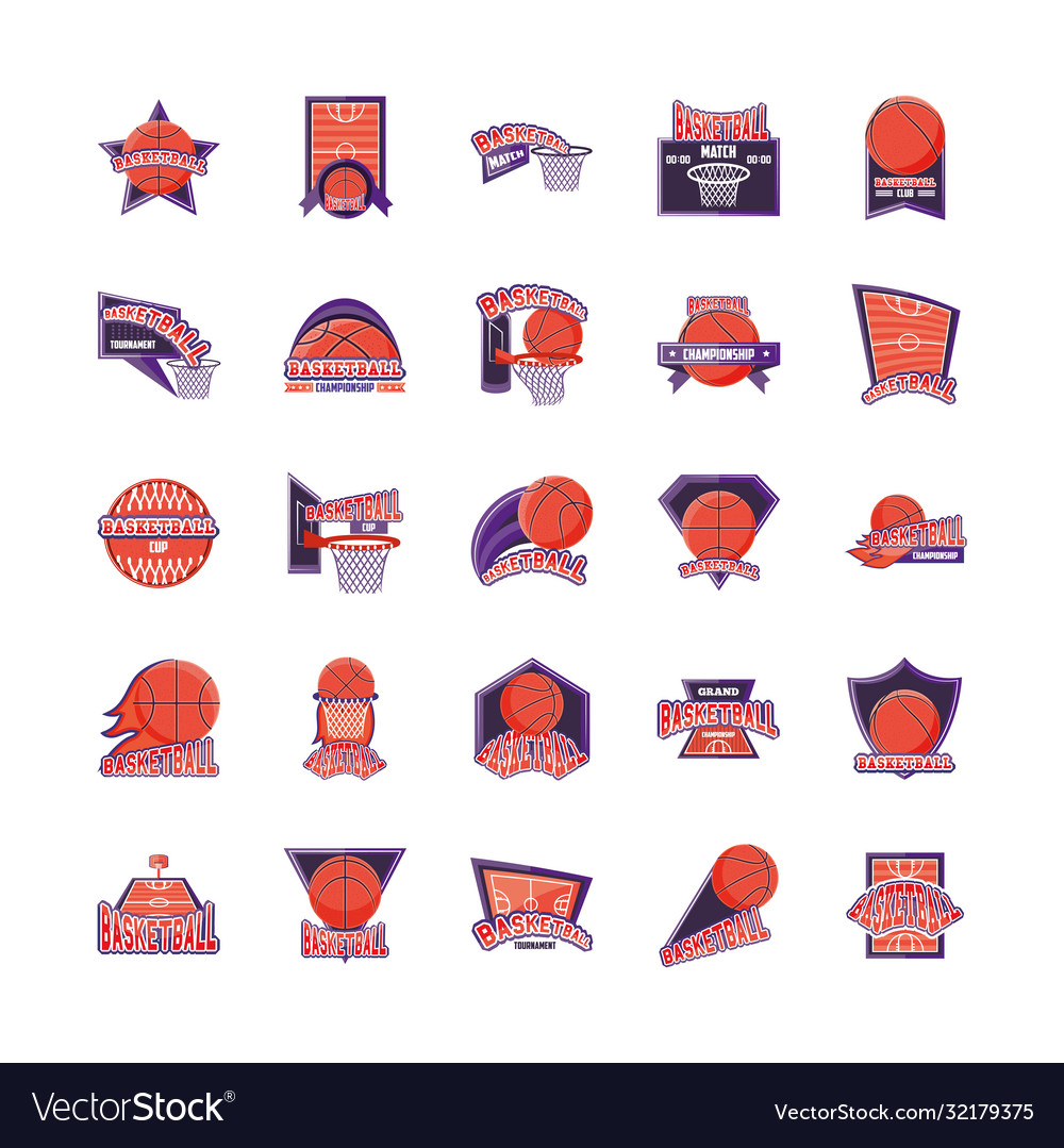 Basketball detailed style icon set design