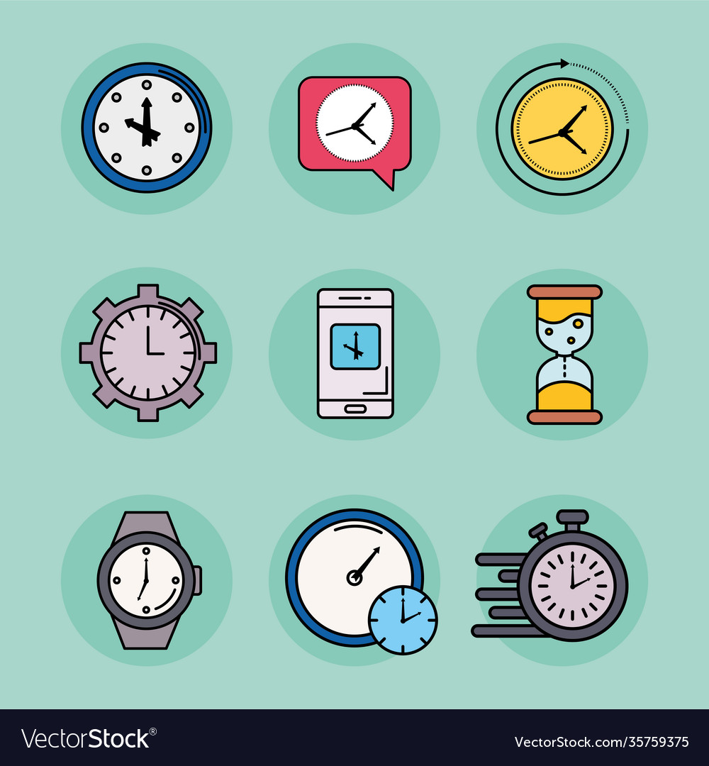 Bundle nine time set line and fill style icons