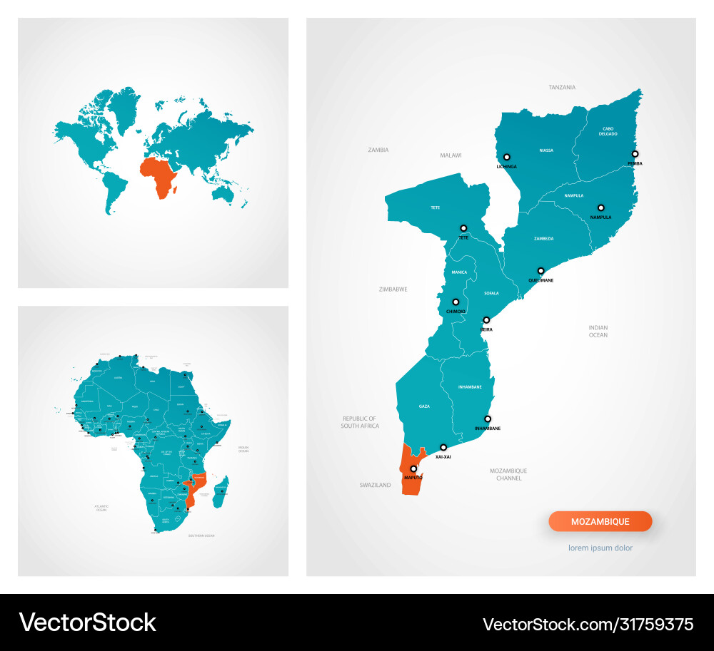 Editable Template Map Mozambique With Marks Vector Image