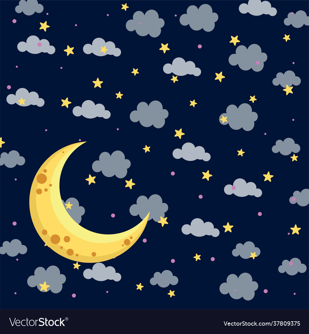 Hanging cloudsstars and moon paper art style Vector Image