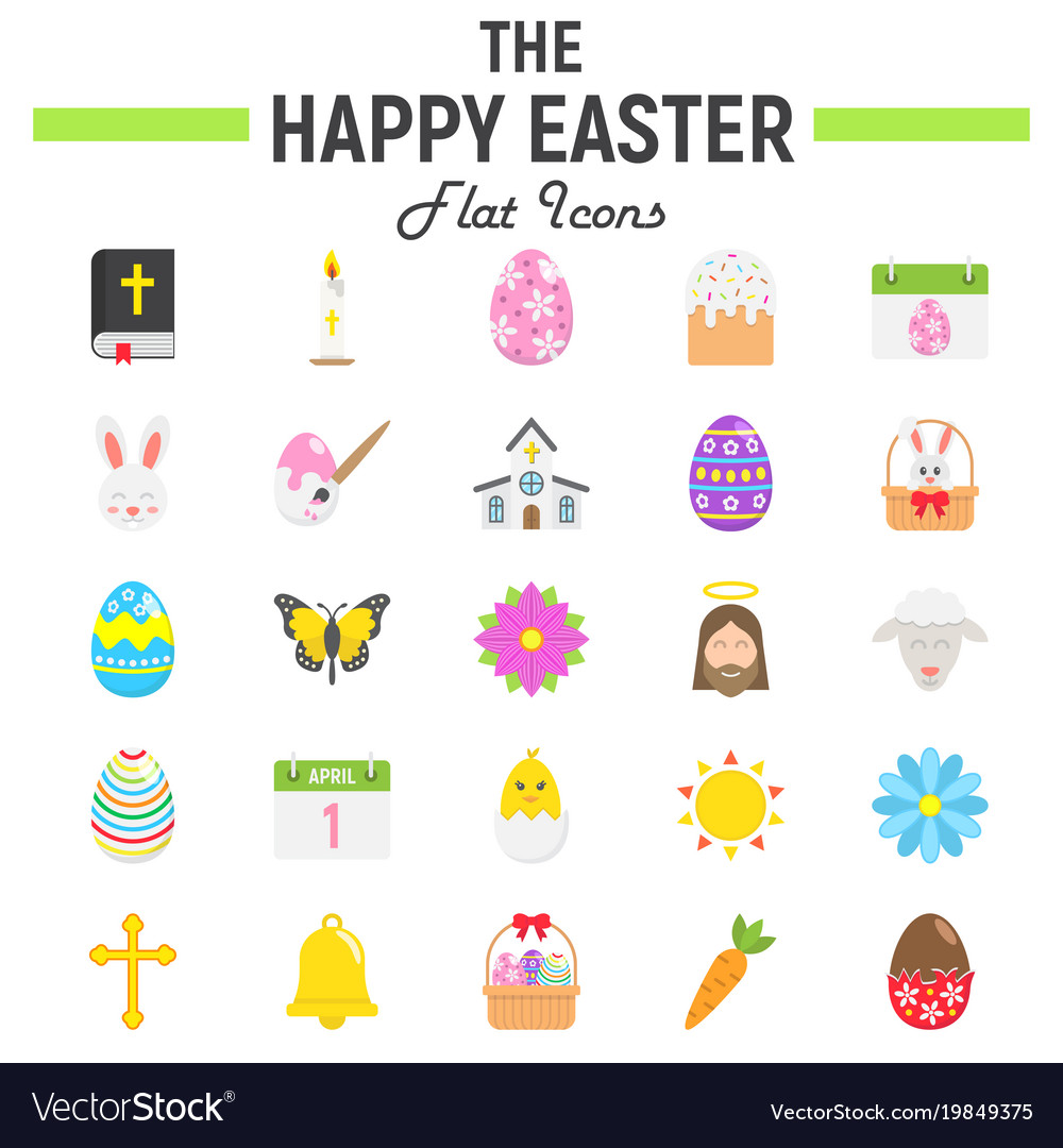 Happy easter flat icon set holiday symbols