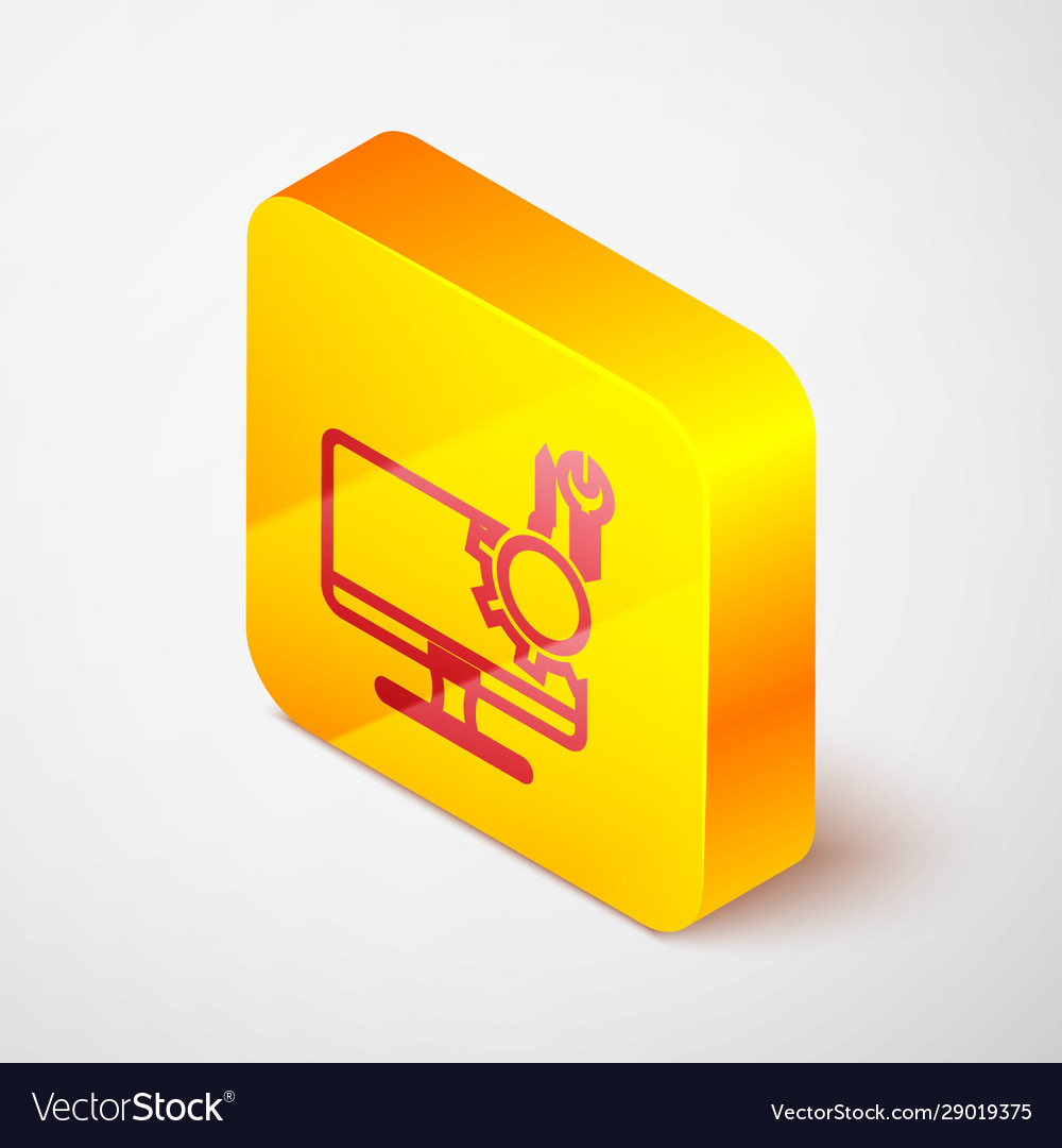 Isometric line computer monitor with screwdriver vector image Isometric line computer monitor with screwdriver