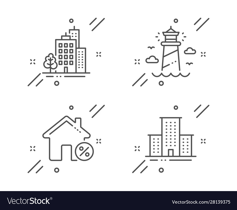 Lighthouse buildings and loan house icons set